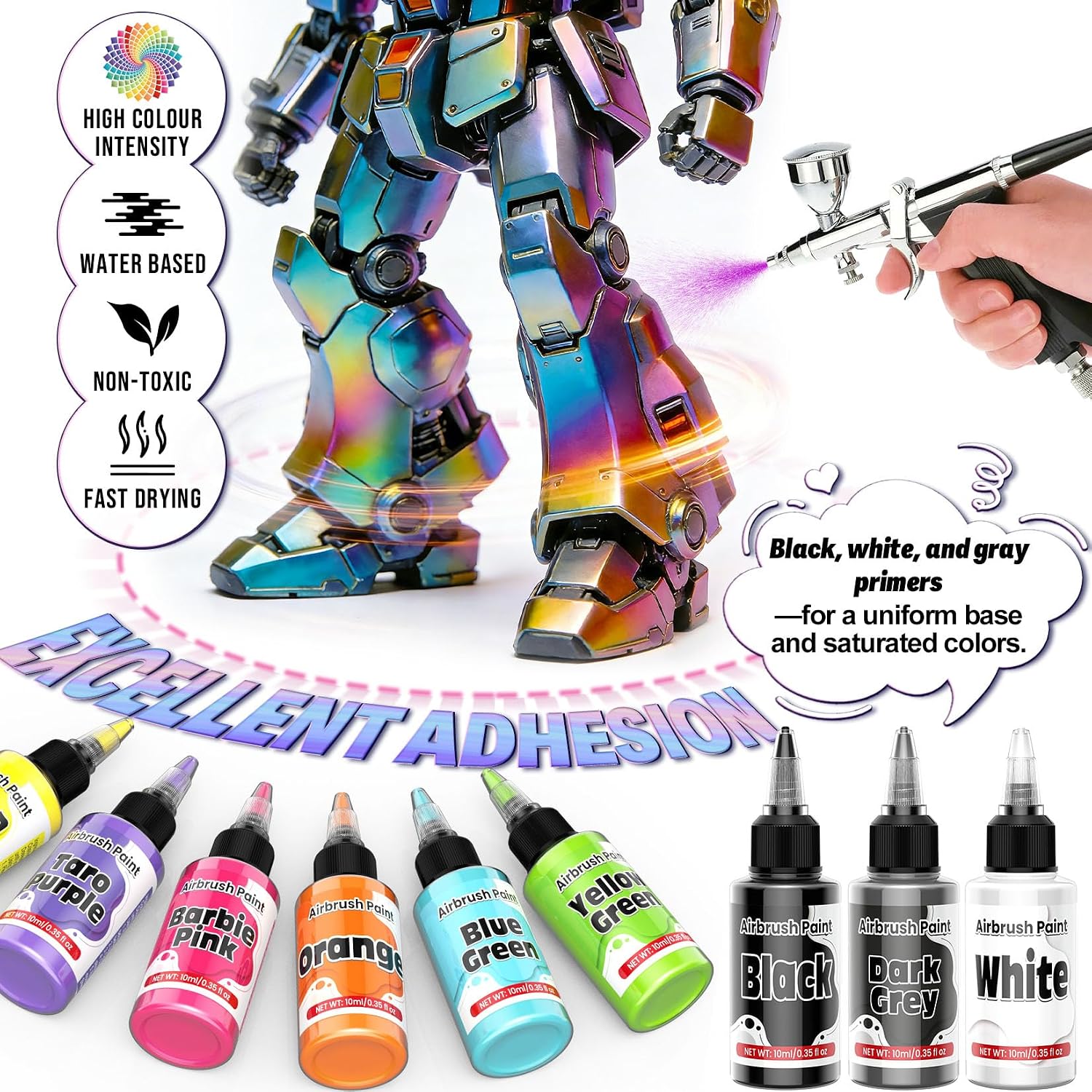 Detalle de ERCorArt 33-Color Acrylic Airbrush Paint Set with Primers and Thinners