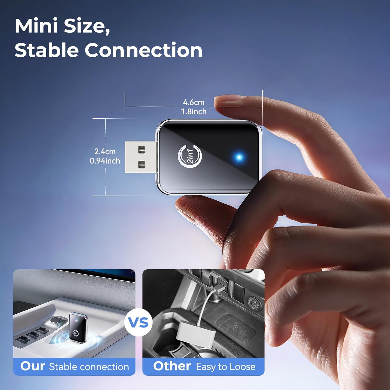 Thumbnail 6 de Wireless CarPlay Adapter for iPhone (and Android Auto) — Convert Wired CarPlay to Wireless, Plug and Play Mini Dongle (Silver)