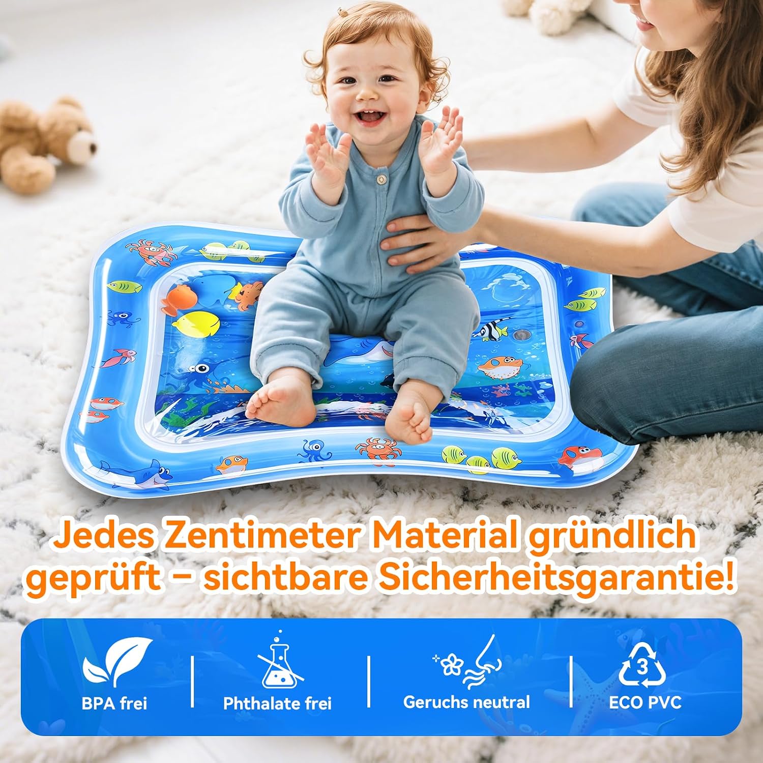 Thumbnail 3 de Wassermatte Baby Spielzeug 3–9 Monate – BPA-frei, aufblasbare Bauchzeit Matte für motorische Entwicklung