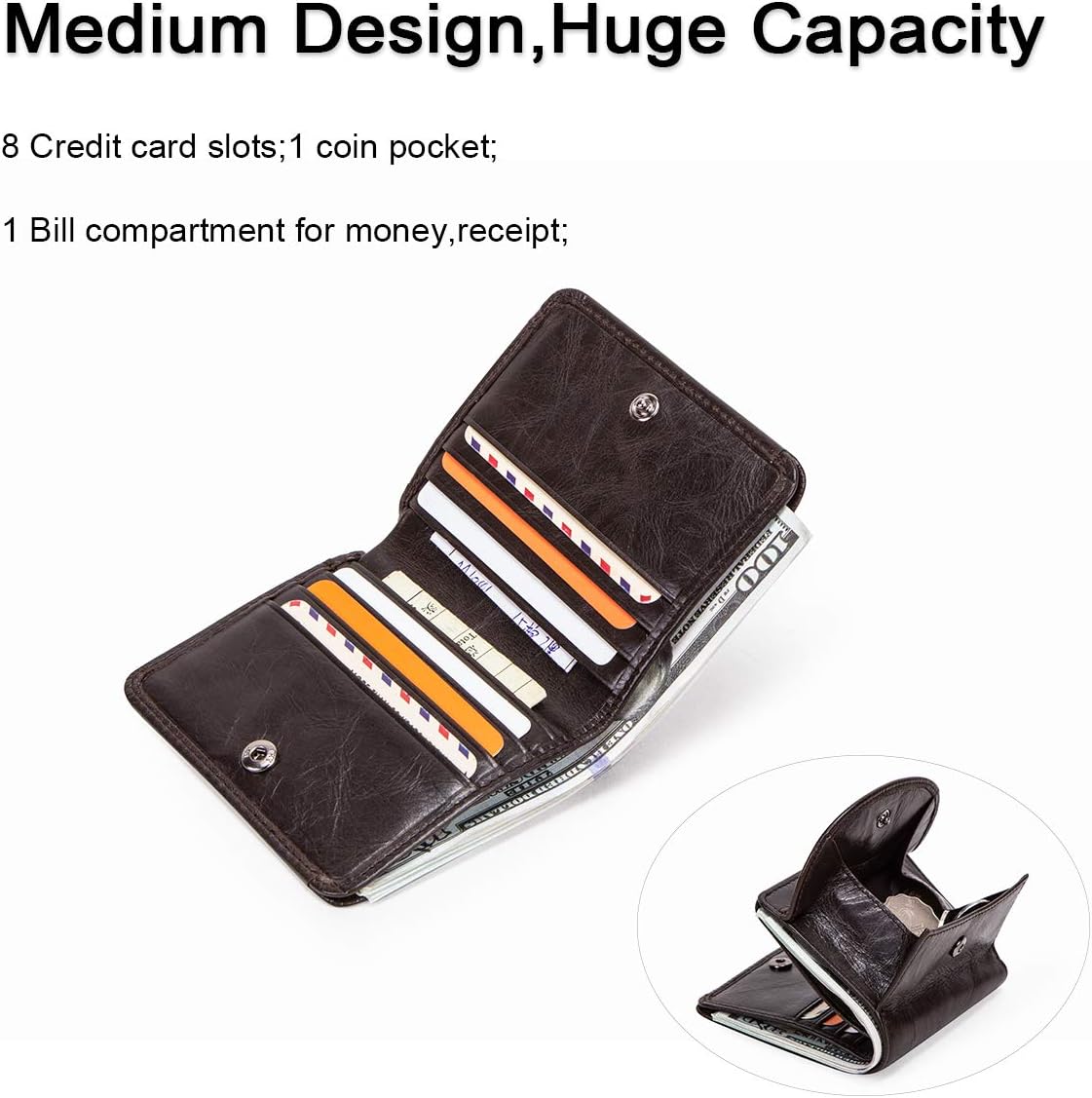 Thumbnail 2 de Contacts Ladies Real Leather Purse – Compact 8-Card Bi-Fold Wallet, Coffee