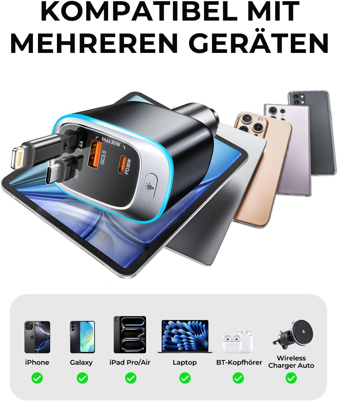 Thumbnail 6 de Rolgno Einziehbares Auto Ladegerät 72W
