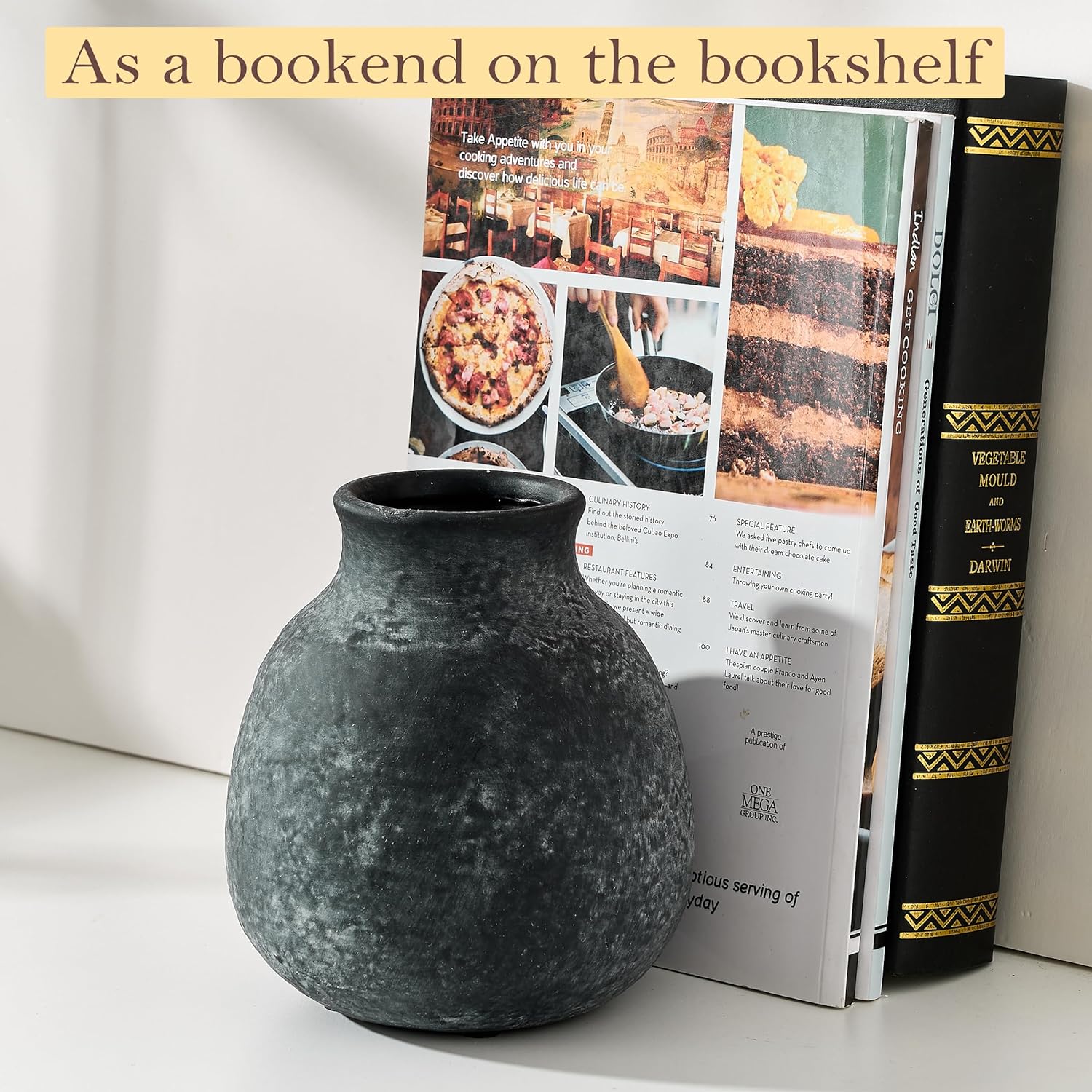 Thumbnail 3 de PORCER rustikale Keramik-Blumenvase im Boho-/Bauernhaus-Stil, ca. 15 cm, schwarz