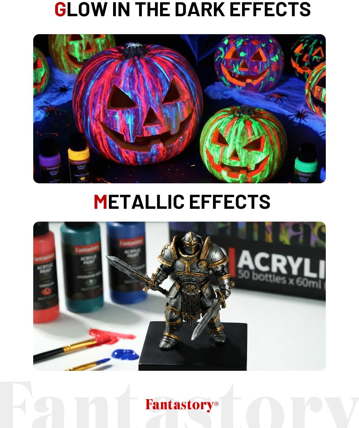 Detalle 2 de Fantastory Acrylfarben Set – 50x60 ml, 15-teiliges Zubehör, hohe Deckkraft & wasserfest
