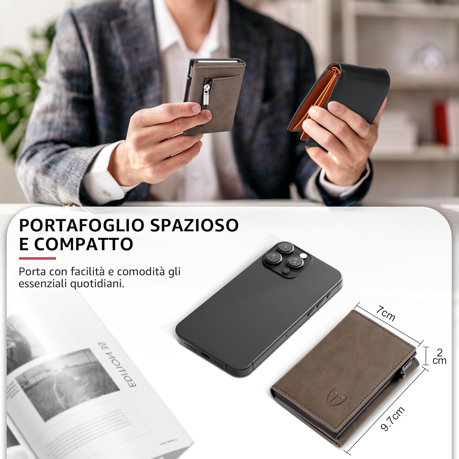 Detalle de Tomylv Portafoglio Uomo RFID Magnetico Chiusura – Slim, con ID Window e mini portamonete