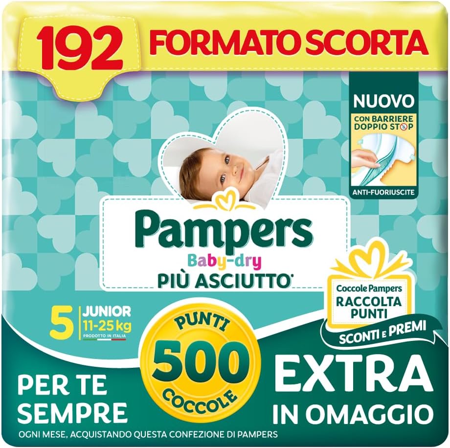 Detalle de Pampers Baby Dry Junior Taglia 5 (11-25 kg) – Scorta 192 + 500 punti omaggio