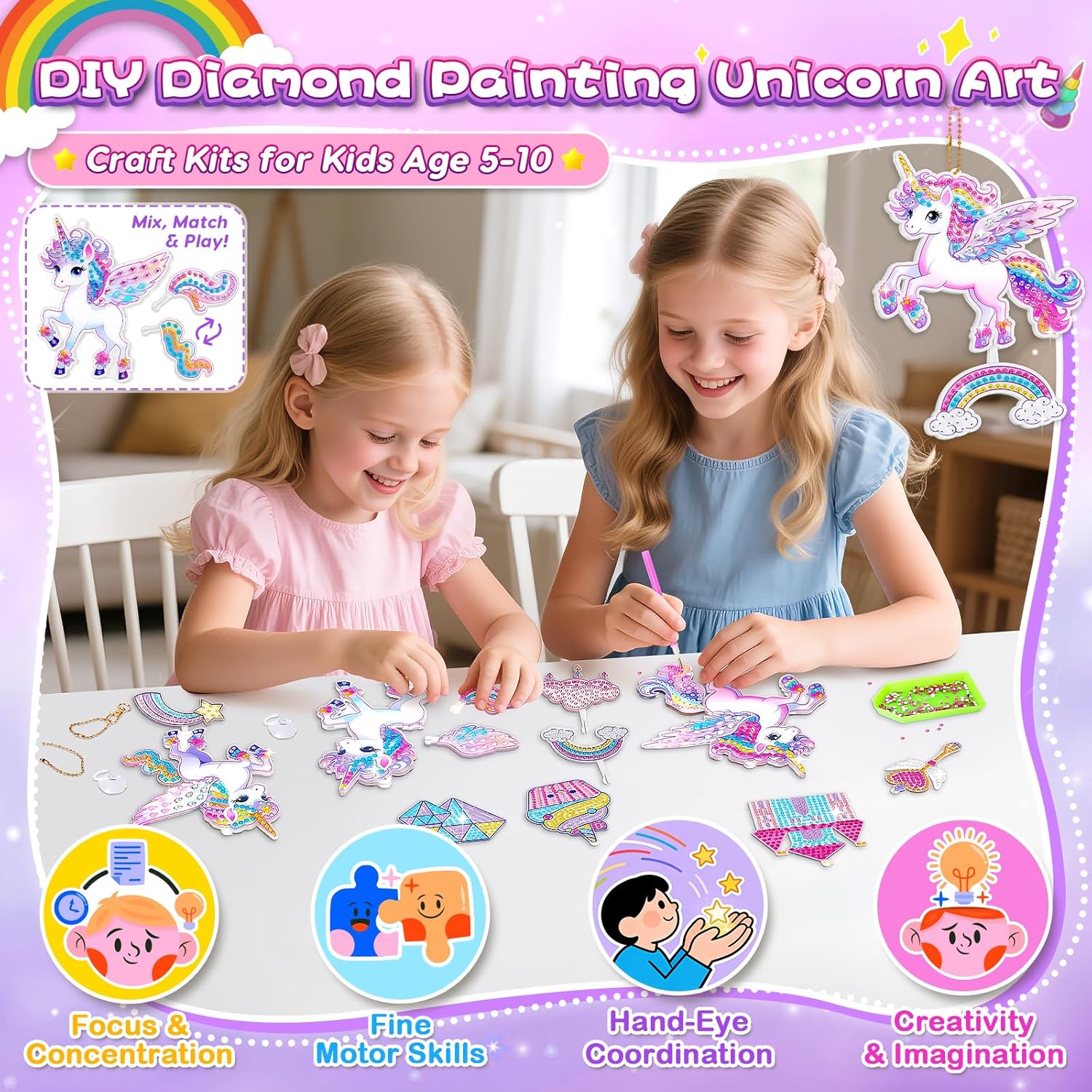 Thumbnail 1 de Gifts for 5–10 Year Old Girls: Diamond Unicorn Arts & Crafts Kit for Window Sun Catchers