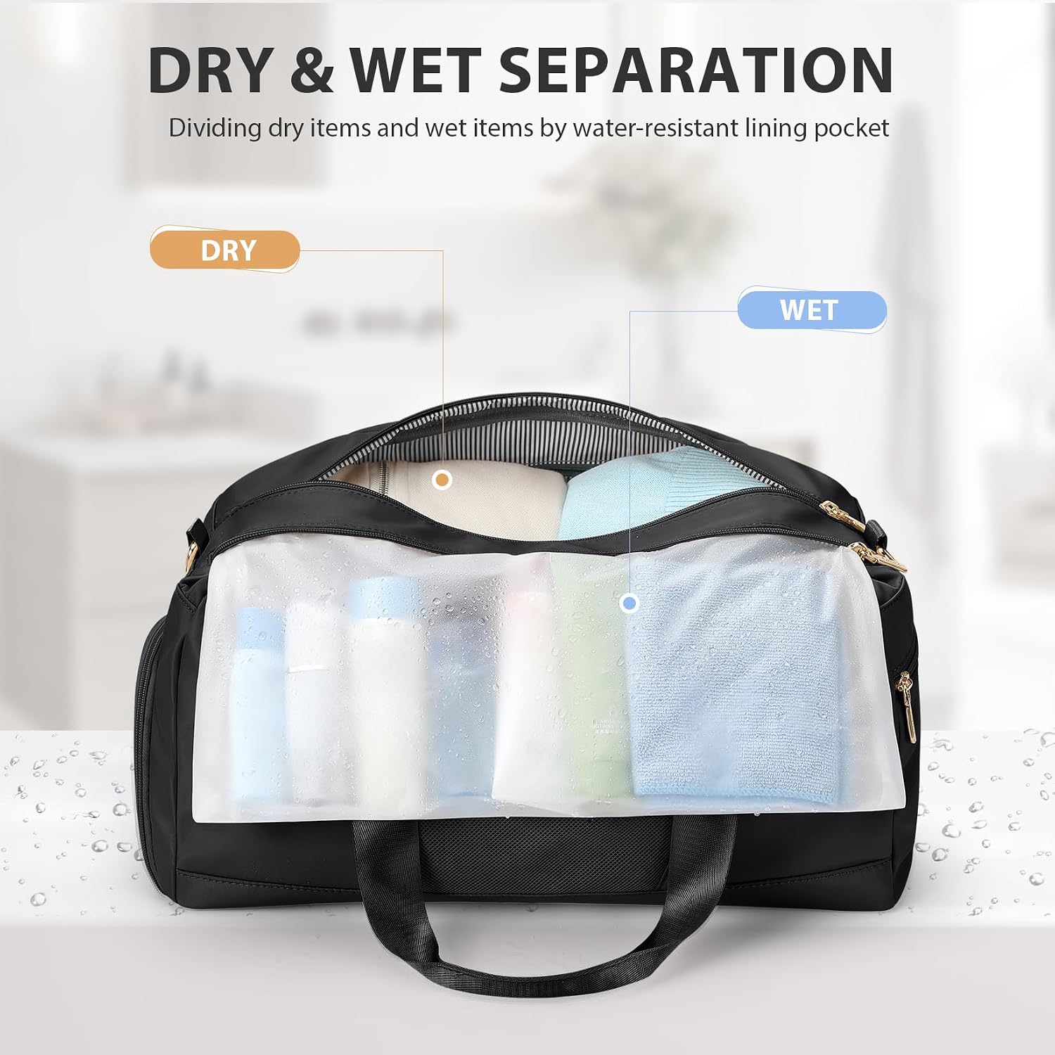 Detalle de VNINE Reisetasche Sporttasche Damen als Weekender-/Handgepäck-Tasche mit wasserdichtem Schuhfach