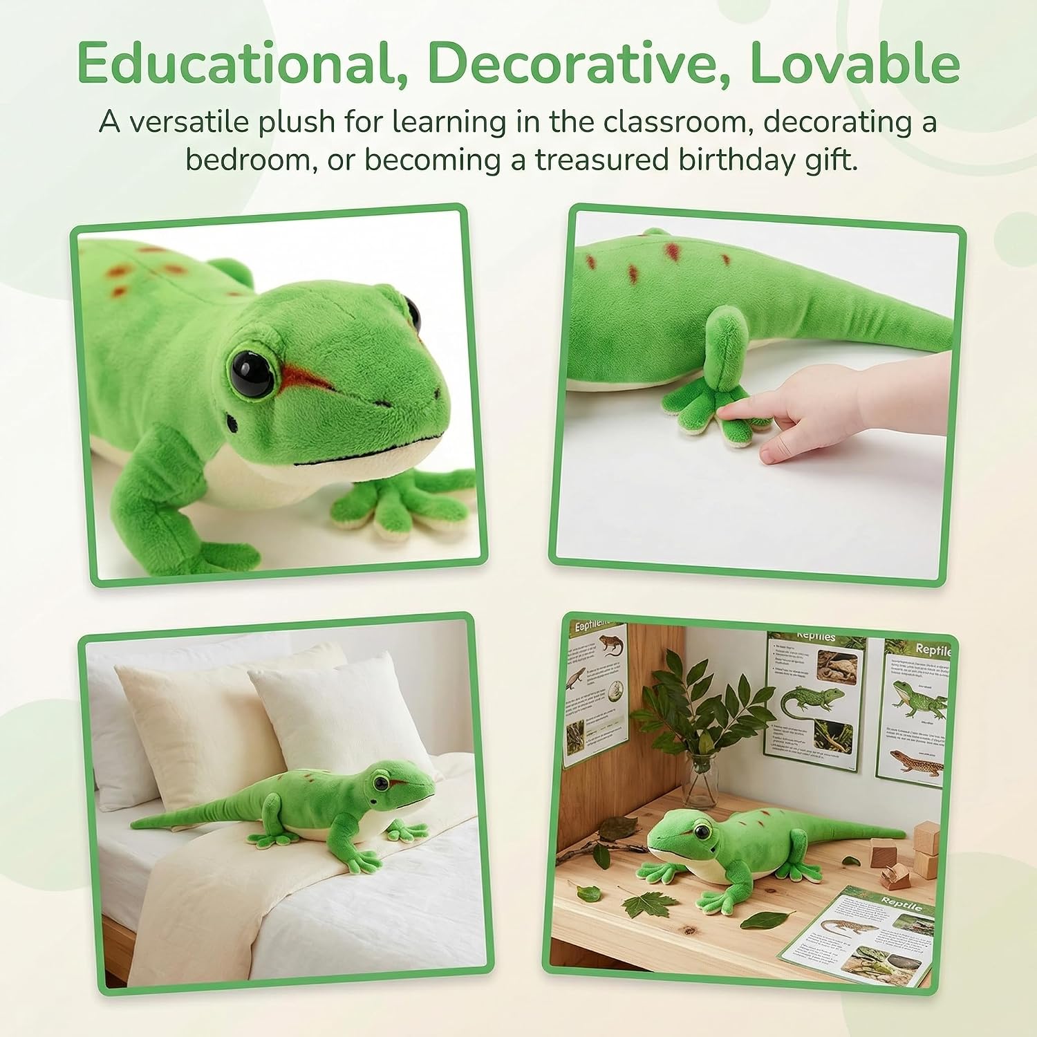 Detalle 2 de Tiny Heart Day Geckos Lizard Plush 55cm – soft, cuddly fat tail gecko stuffed toy for kids