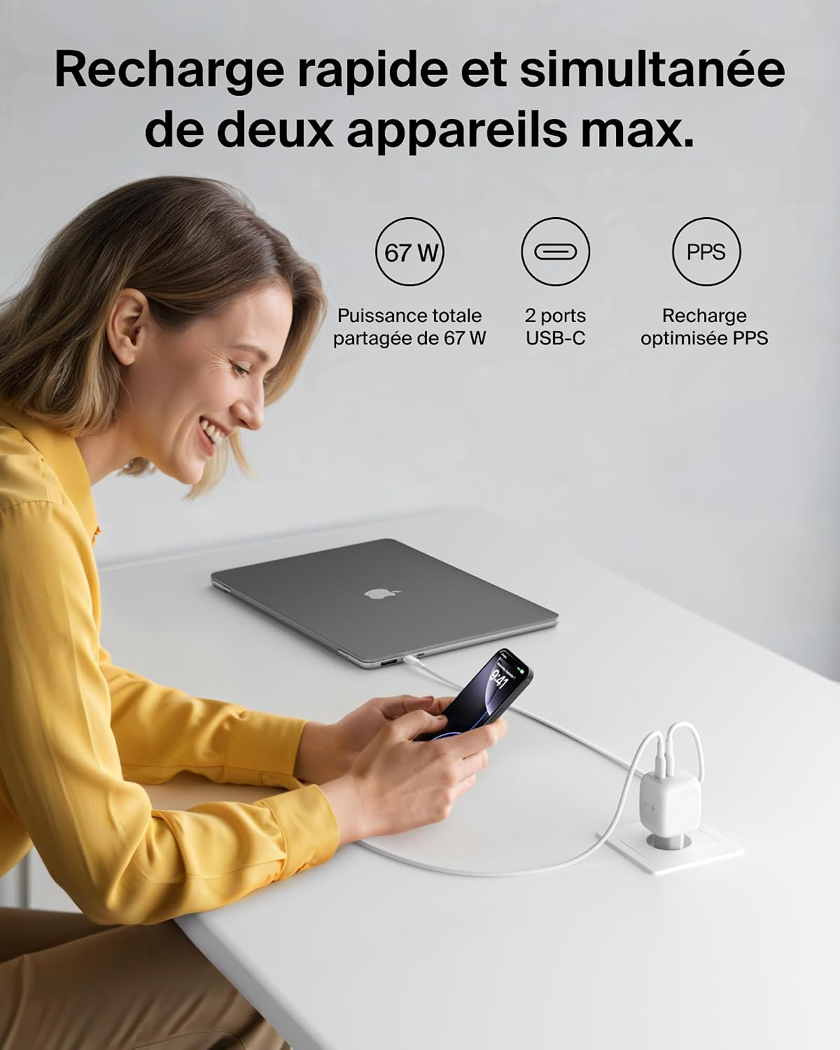 Detalle 2 de Belkin SmartProtect 67 W Chargeur USB‑C 2 ports