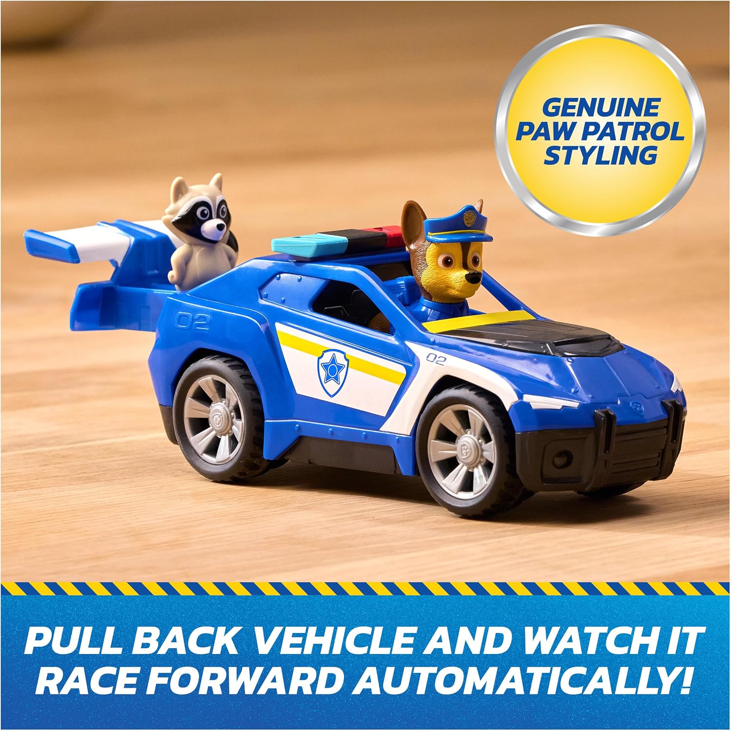 Detalle de Paw Patrol Search & Rescue Chase Rescue Cruiser Vehicle with 2 Figures (Pull-Back Action) – Kids Toy for Ages 3+
