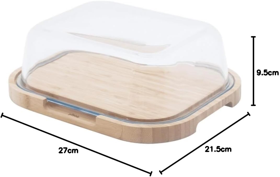 Detalle 2 de Pebbly Käsebox mit Glasglocke und Bambustablett – 27 x 21,5 x 9,5 cm, für 3–4 Käsesorten