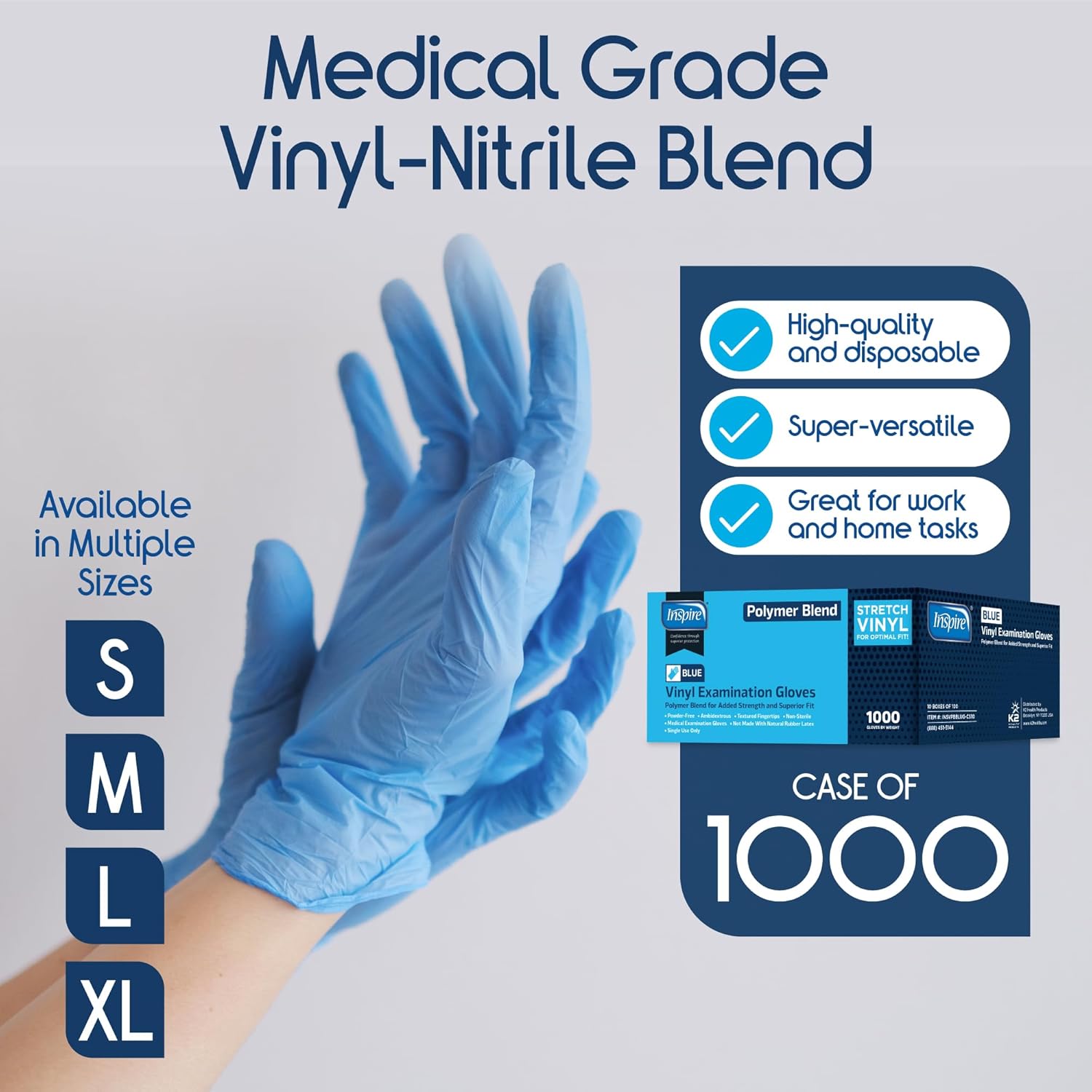 Detalle 2 de Inspire Nitrile-Vinyl Blend Exam Gloves (Disposable, Latex-Free, Powder-Free) – For Medical, Cleaning & Food Prep