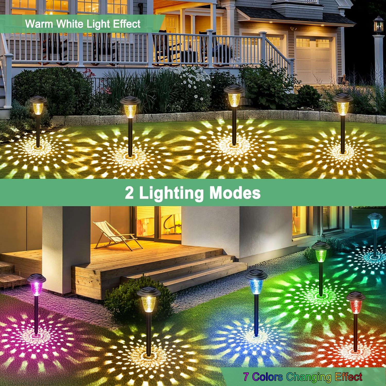 Detalle de BUCASA 8 Pièces Lampe Solaire Extérieur Jardin – Éclairage LED couleur et Blanc chaud, Étanche, sans câbles