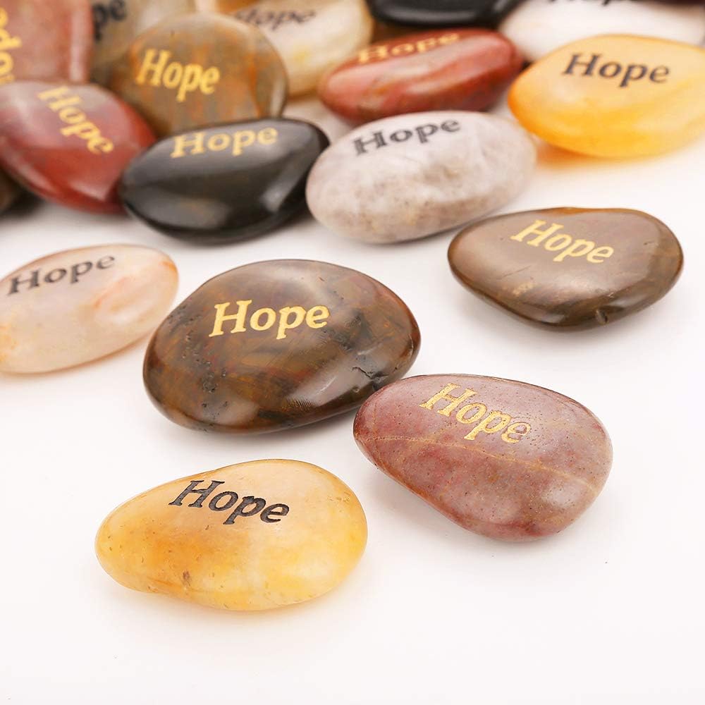 Detalle 1 de Rockimpact 50PCS HOPE engraved inspirational rocks (5–8cm) – pocket & palm motivational stones