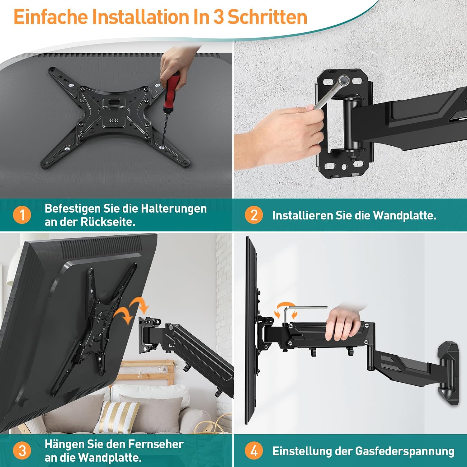 Thumbnail 6 de ELIVED EV031 TV Wandhalterung Höhenverstellbar für 23–55 Zoll, bis 30 kg, VESA 100×100 bis 400×400, Neig- und Schwenkarm