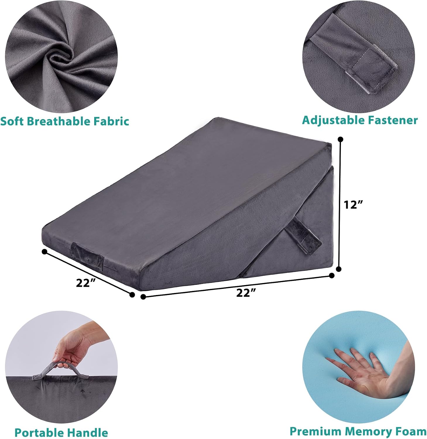 Thumbnail 5 de Bedluxe BD2023D555530DMR-2X Adjustable Wedge Pillow Set, 9- and 12-Inch Memory Foam