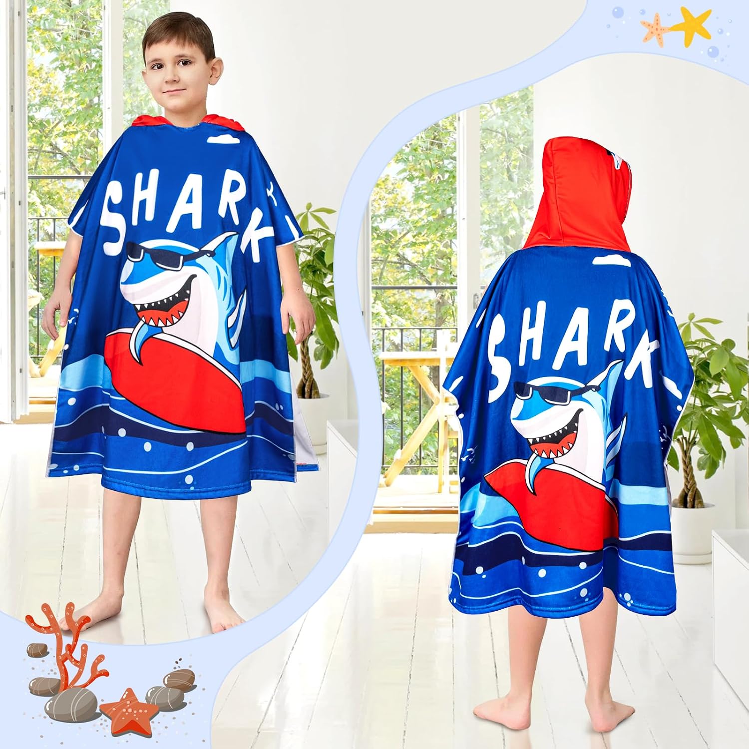Detalle de BTNEEU Poncho de Bain Enfant – Serviette de Bain à Capuche, Séchage Rapide et Gros Chouchou de Plage (6–12 ans)