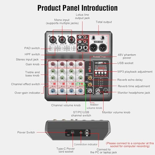 Thumbnail 6 de Aveek Mezclador de Audio 5Canales con Interfaz de Grabación para PC Soundboard