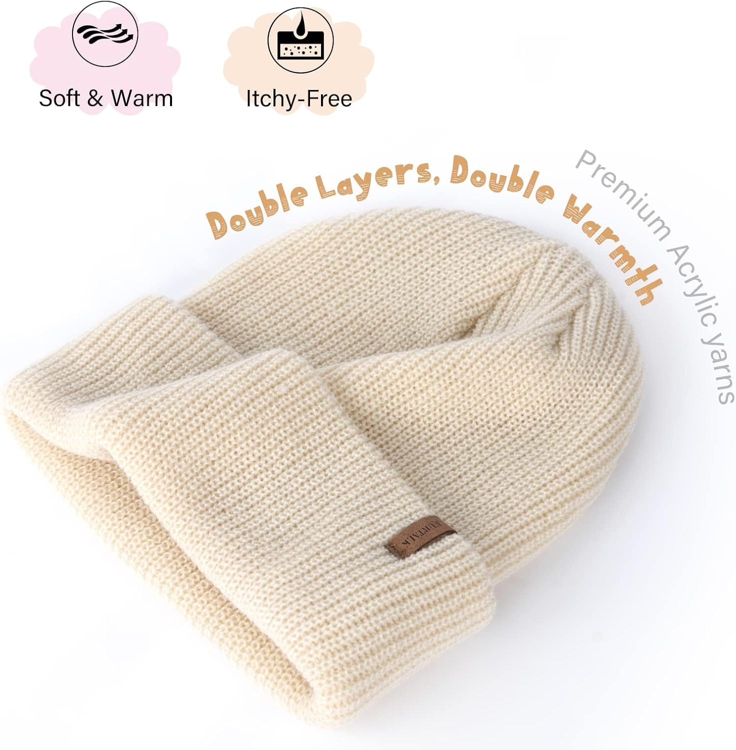 Detalle 2 de FURTALK Toddler Knit Beanie, Double-Layer Acrylic, Stretchy Sizes from 0–8 Years