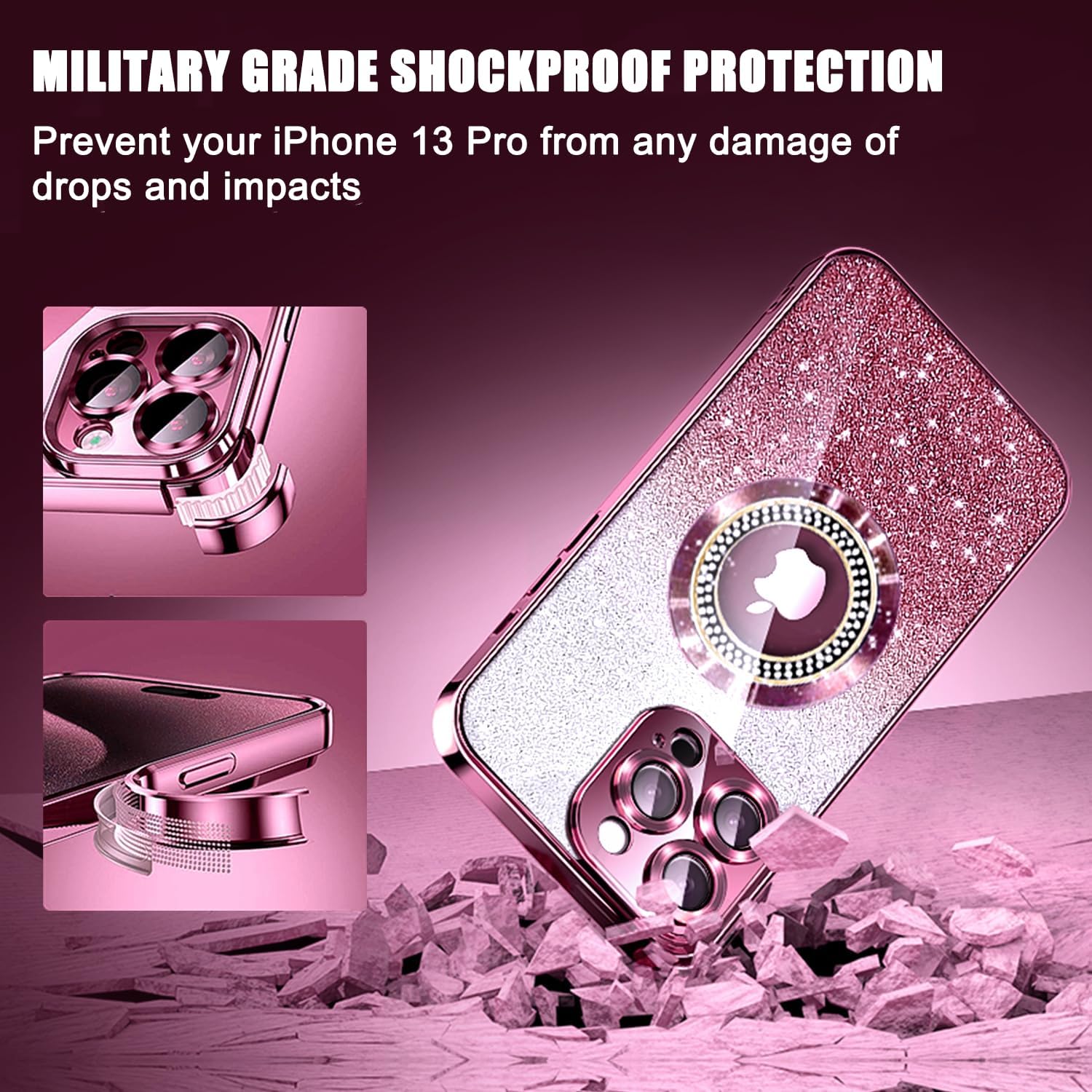 Detalle 2 de Misscase Glitter for iPhone 13 Pro Magnetic Case – Pink