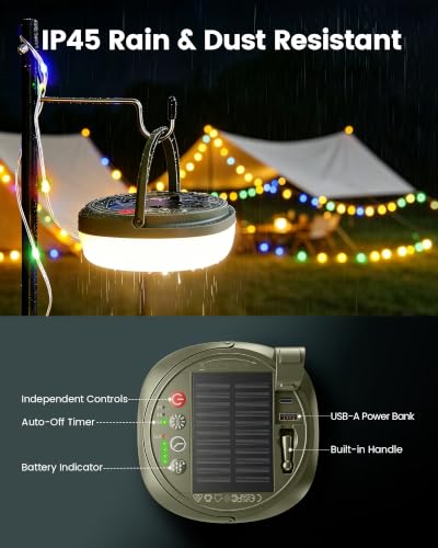 Detalle de Glocusent Rechargeable Camping Light with 10m Camping String Light and 130 LEDs