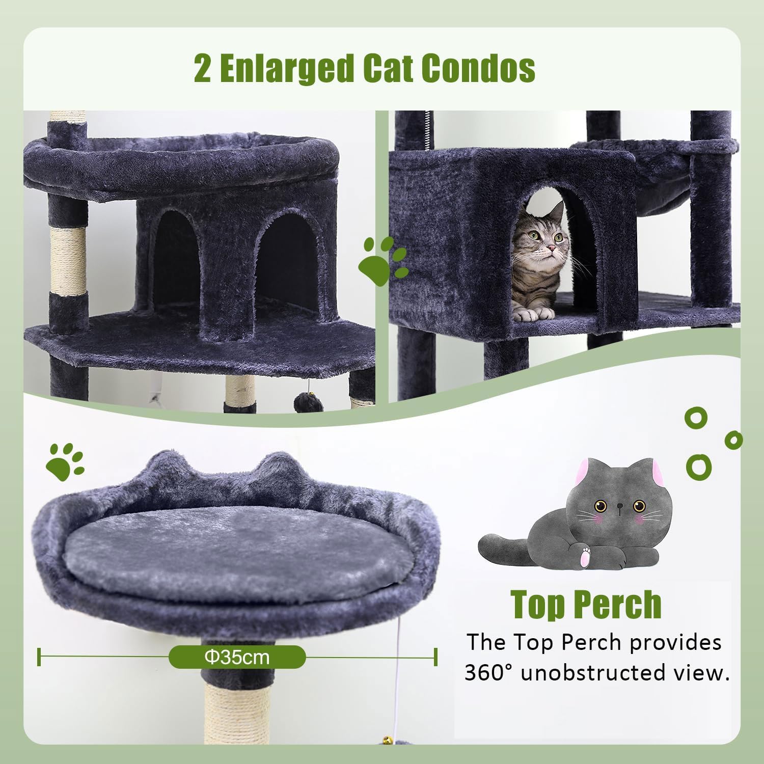 Detalle 2 de Globlazer Arbre à Chat XXL — 183 cm pour Gros Chats (Maine Coon, British Shorthair, Ragdoll) avec Casette, Panier et Grandes Plates-formes