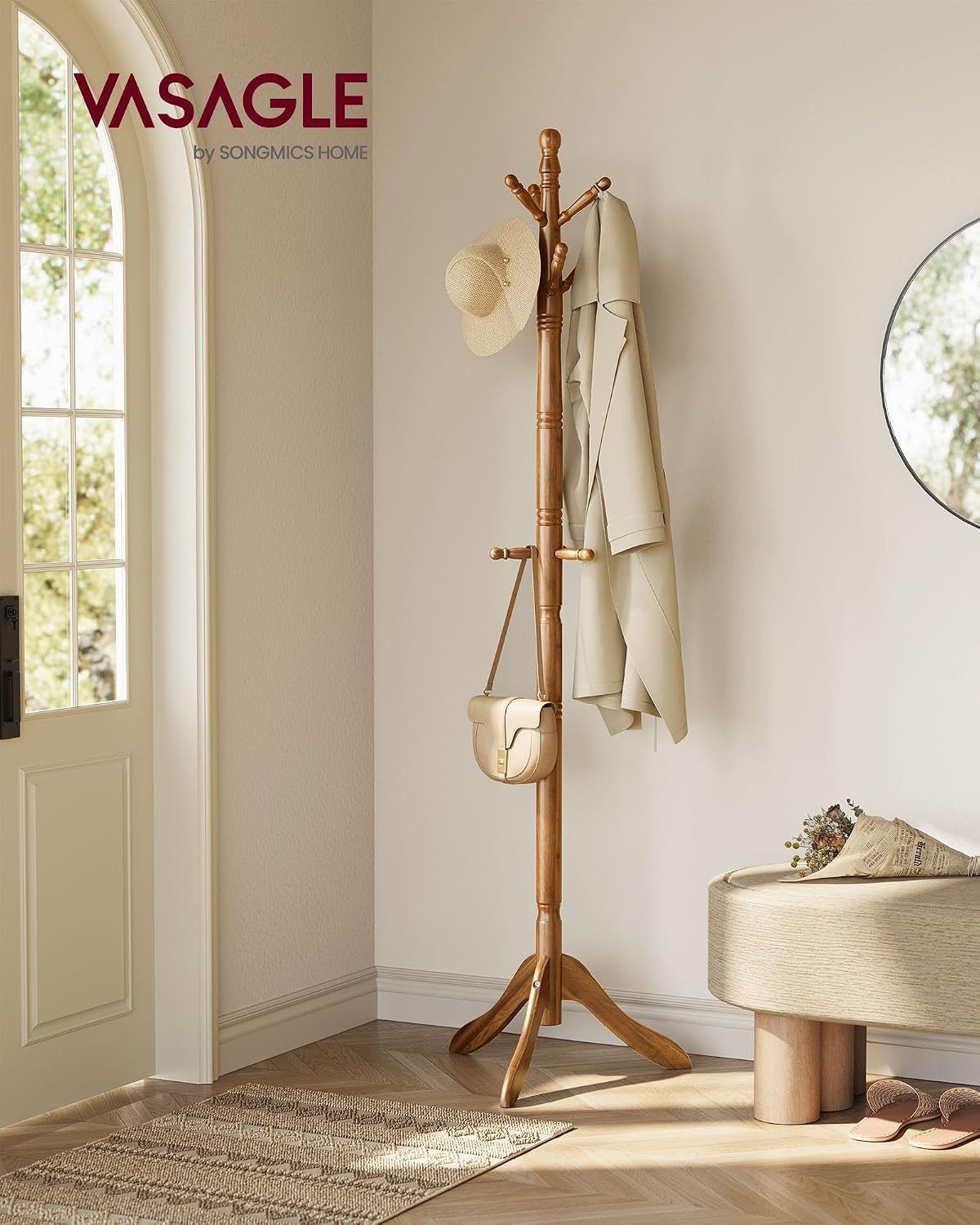 Thumbnail 1 de VASAGLE solid wood coat rack, rubberwood