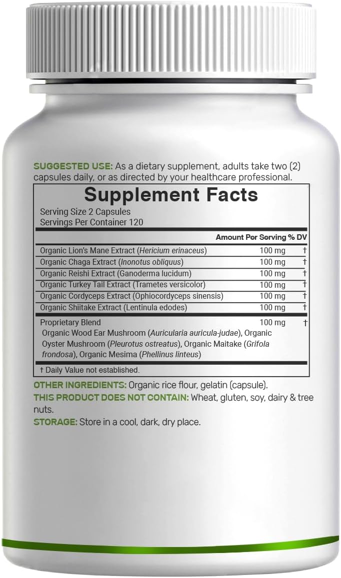 Detalle de Organic Mushroom Supplement, 240 Capsules