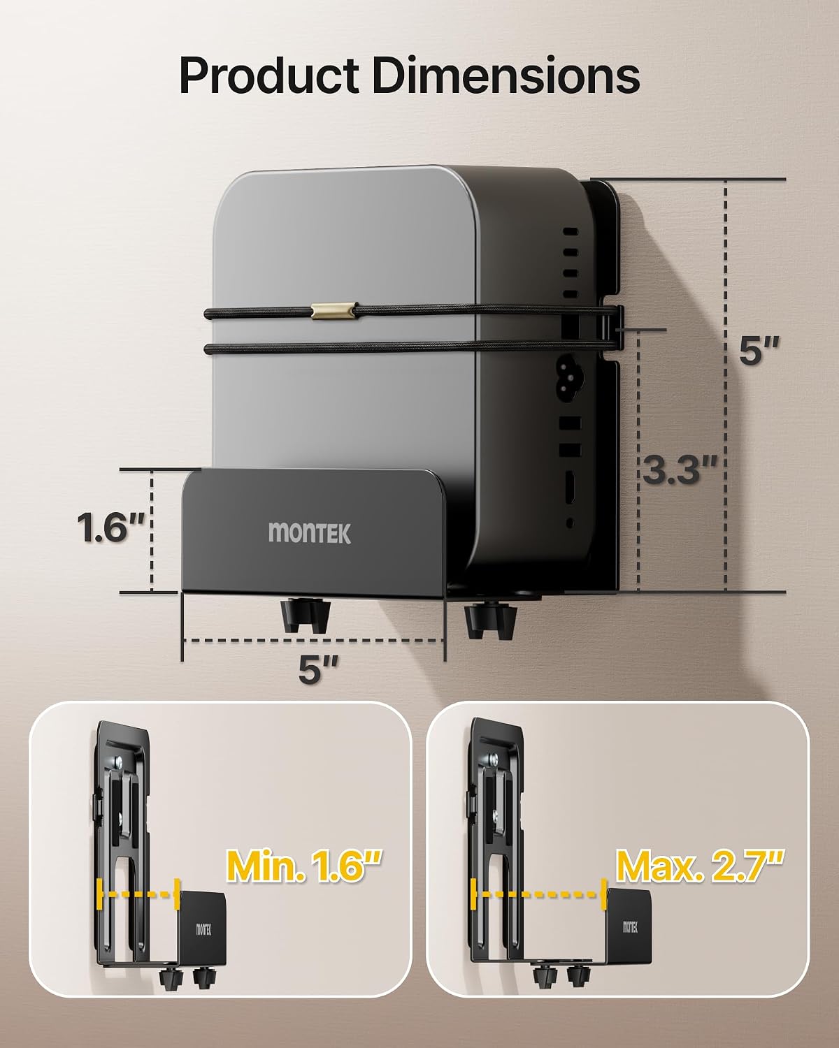 Detalle de monTEK Adjustable Cable Box Wall Mount: Wide, Supports Up to 11 LBS