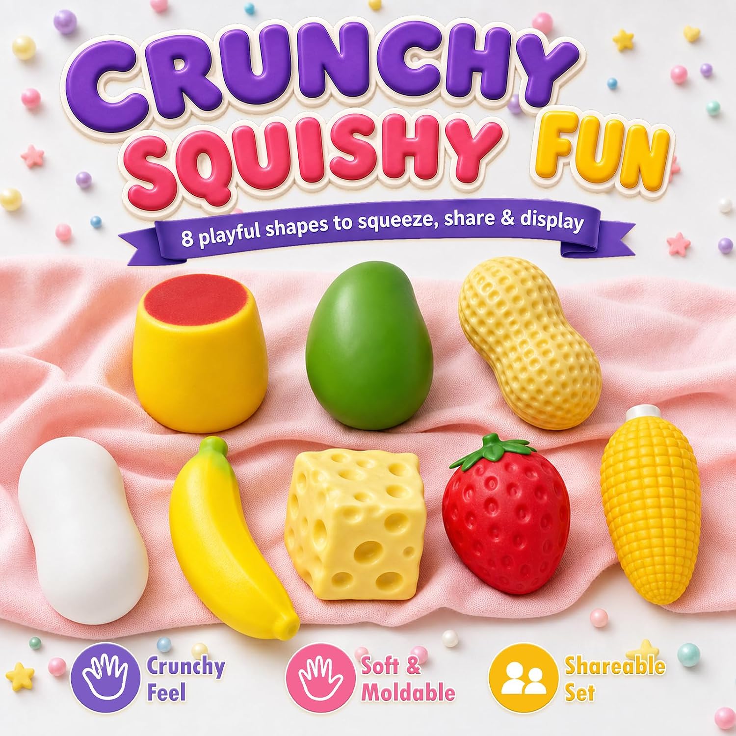 Detalle de ISEN SC010 Crunchy Squishy Fidget Toys, 8 Food Shapes with ASMR Sound