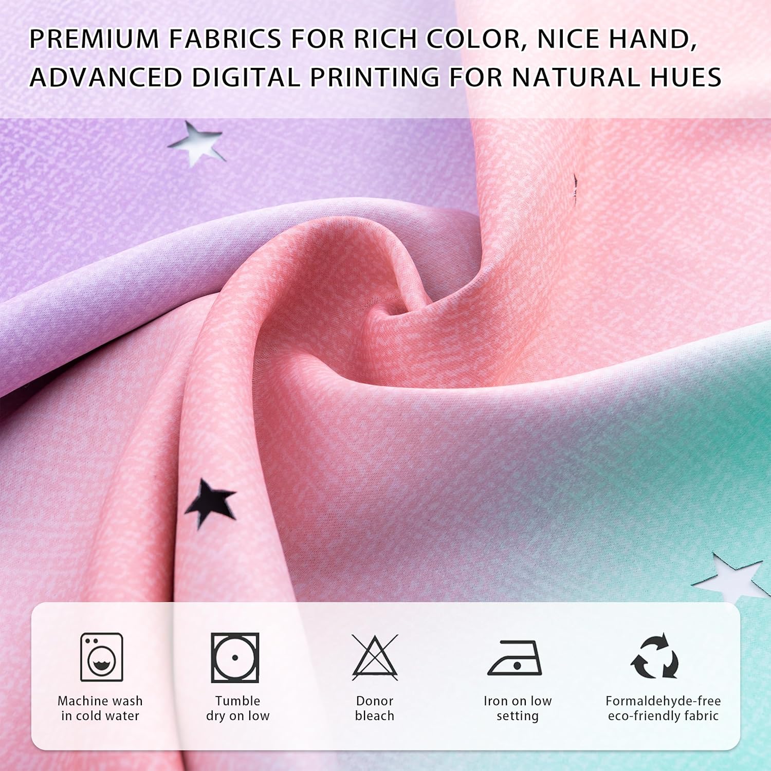 Thumbnail 2 de XiDi Rainbow Unicorn Curtains for Girls Bedroom — 2 Panels, 34" Wide x 63" Long, 80% Blackout, Grommet Drapes with Star Tulle (Pink/Purple/Green)