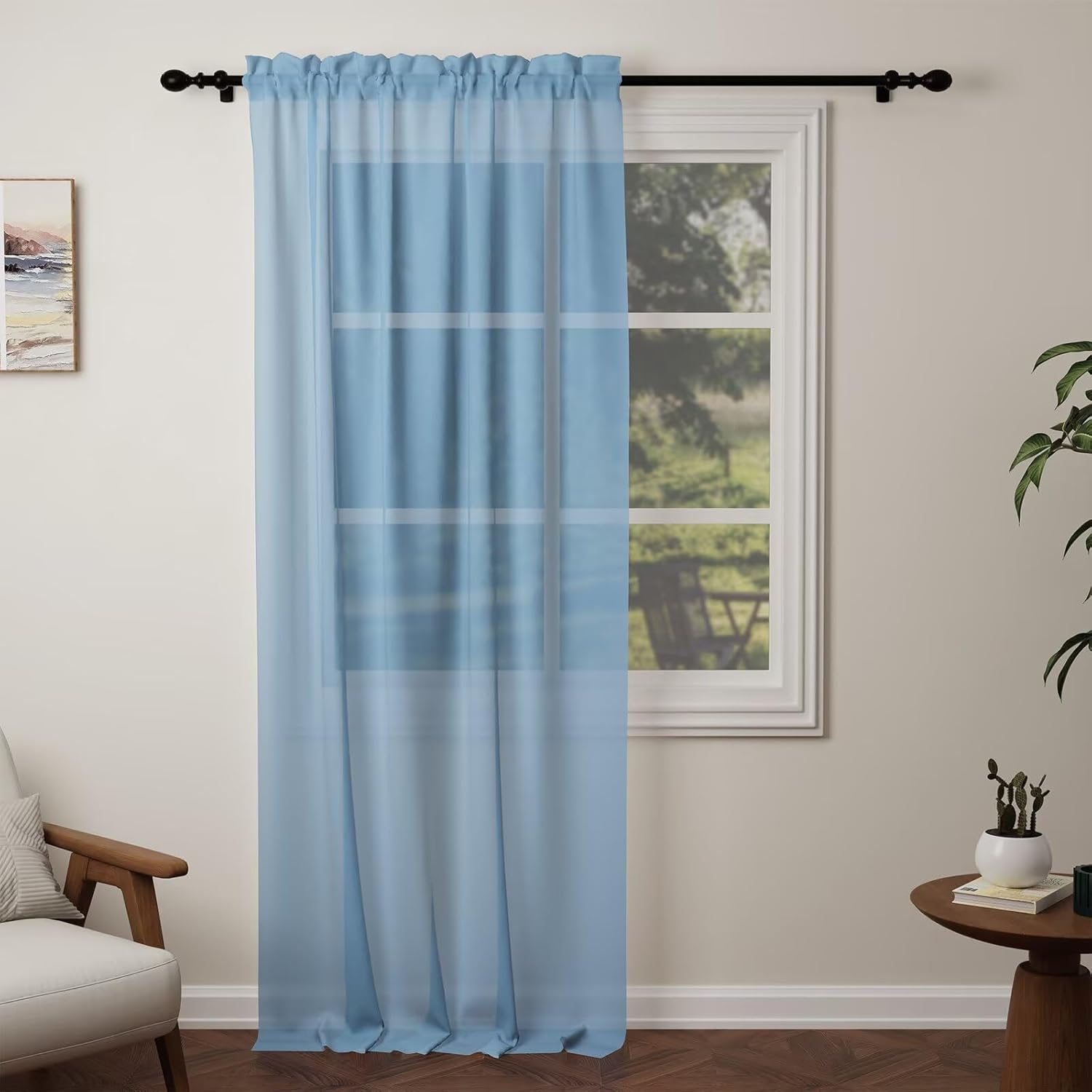 Detalle de Pacok Blue Voile Curtains, 108 Drop Net Curtain for Windows