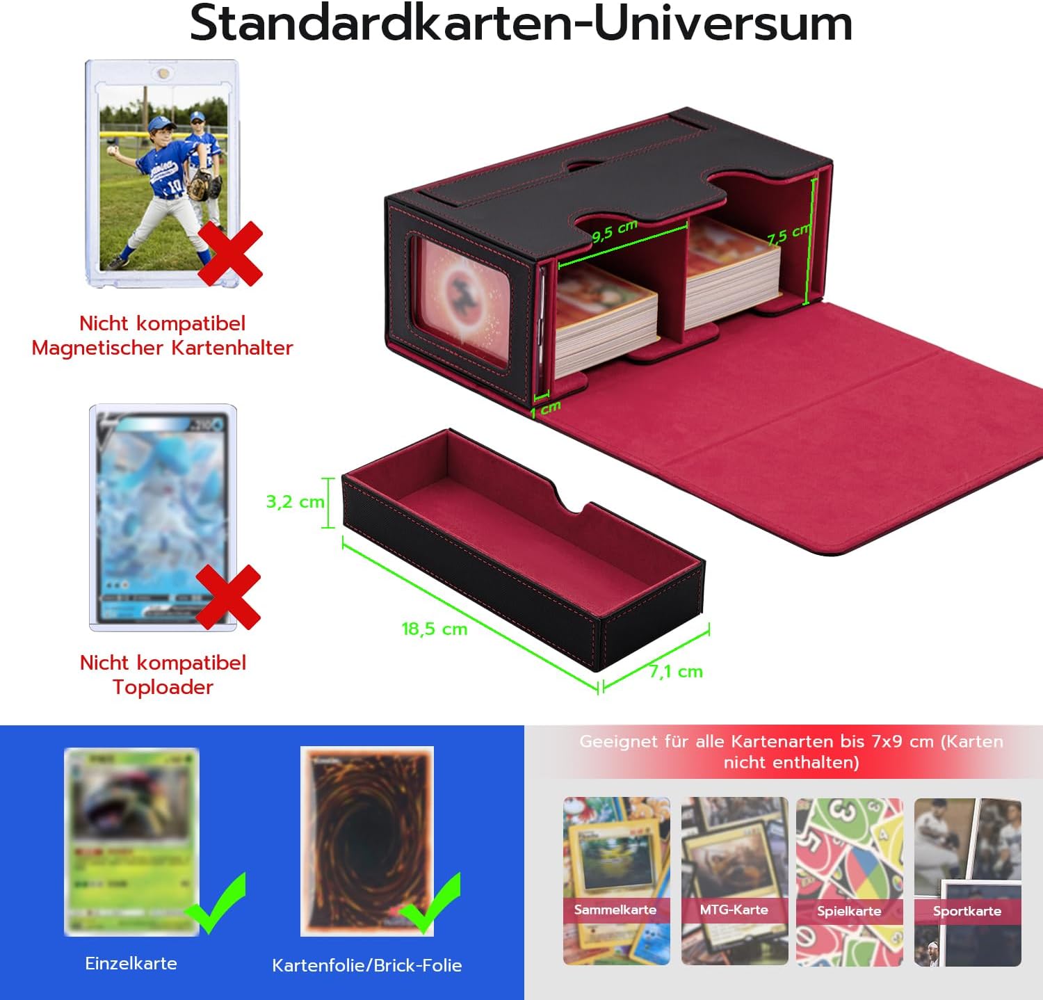 Detalle de Tolesum Doppelschicht Deck Box für MTG: Sammelkartenbox mit Schaufenster & Würfelfach (PU Leder, magnetisch)