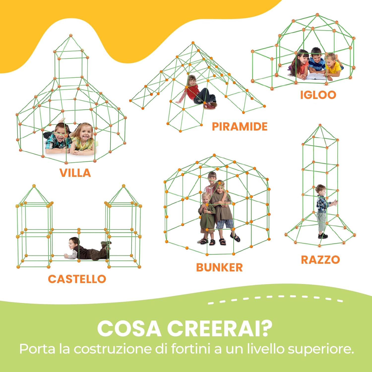 Thumbnail 3 de Tiny Land 130 pezzi Kit di costruzione del forte per bambini con sfere articolari, aste e borsa di trasporto