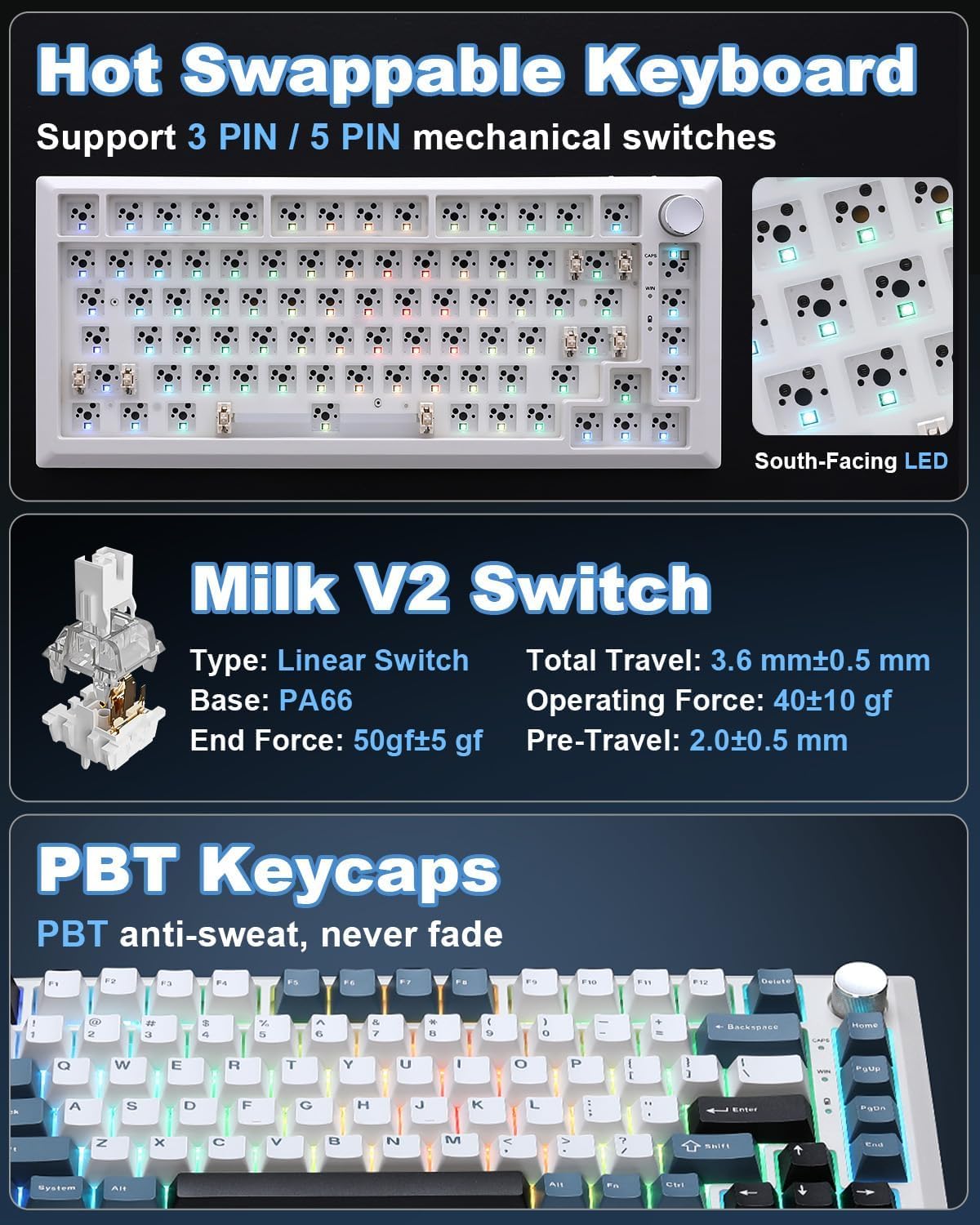 Thumbnail 5 de MIKIBY Y75 75% Gasket Wireless Mechanical Keyboard ⌨
