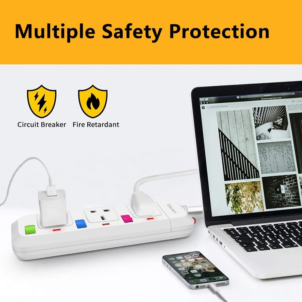 Detalle de Mscien 3-way extension lead 5m, surge protected ๐