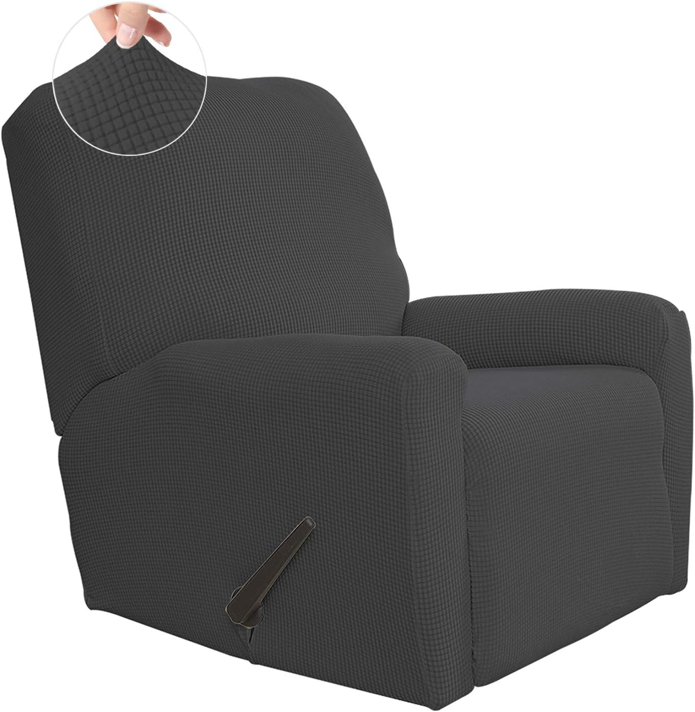 Detalle de Easy-Going Recliner Stretch Sofa Slipcover (4-Piece) in Dark Gray, Spandex Jacquard Small Checks