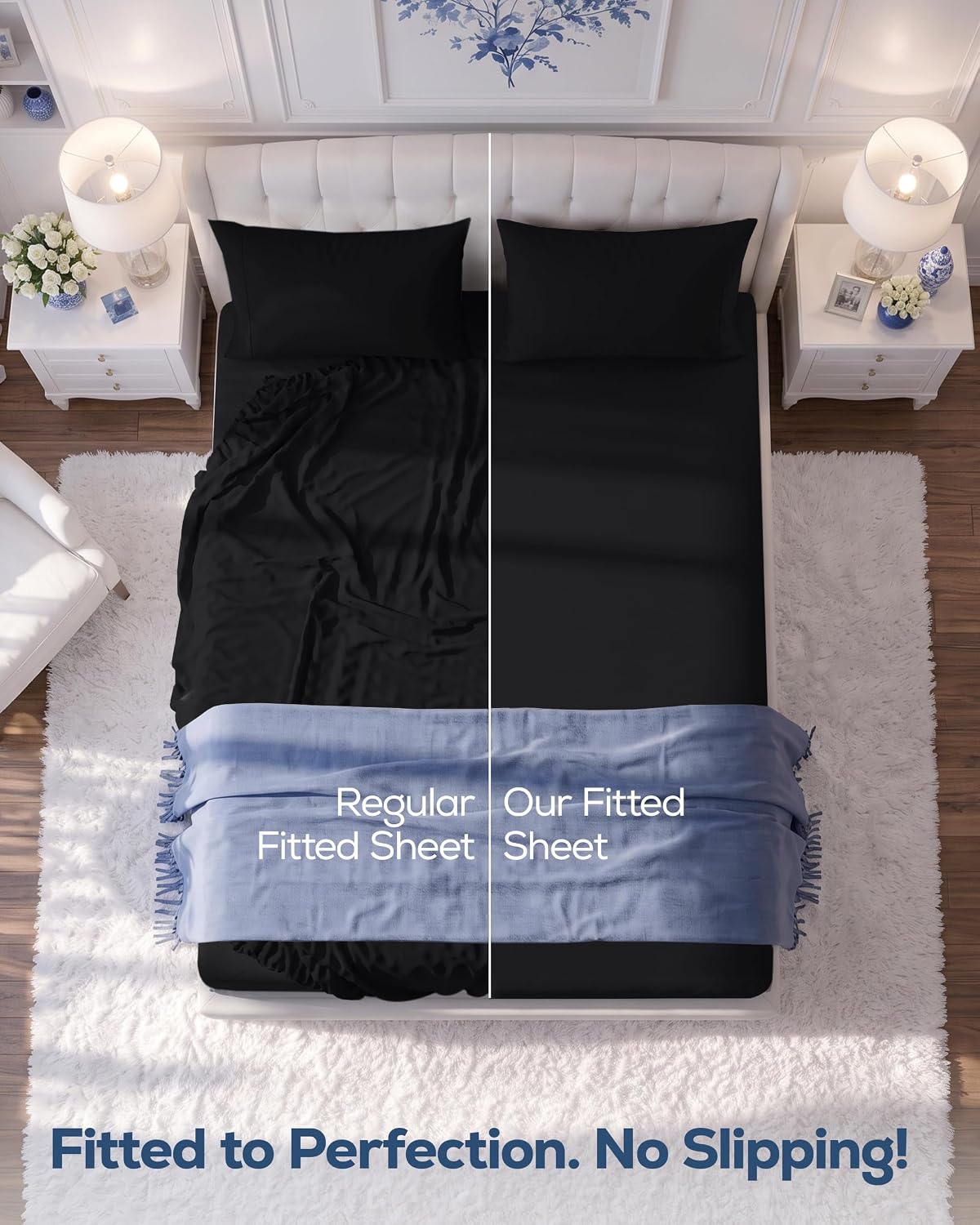 Detalle de Utopia Bedding King Fitted Sheet, Black Microfiber, 15-Inch Deep Pocket