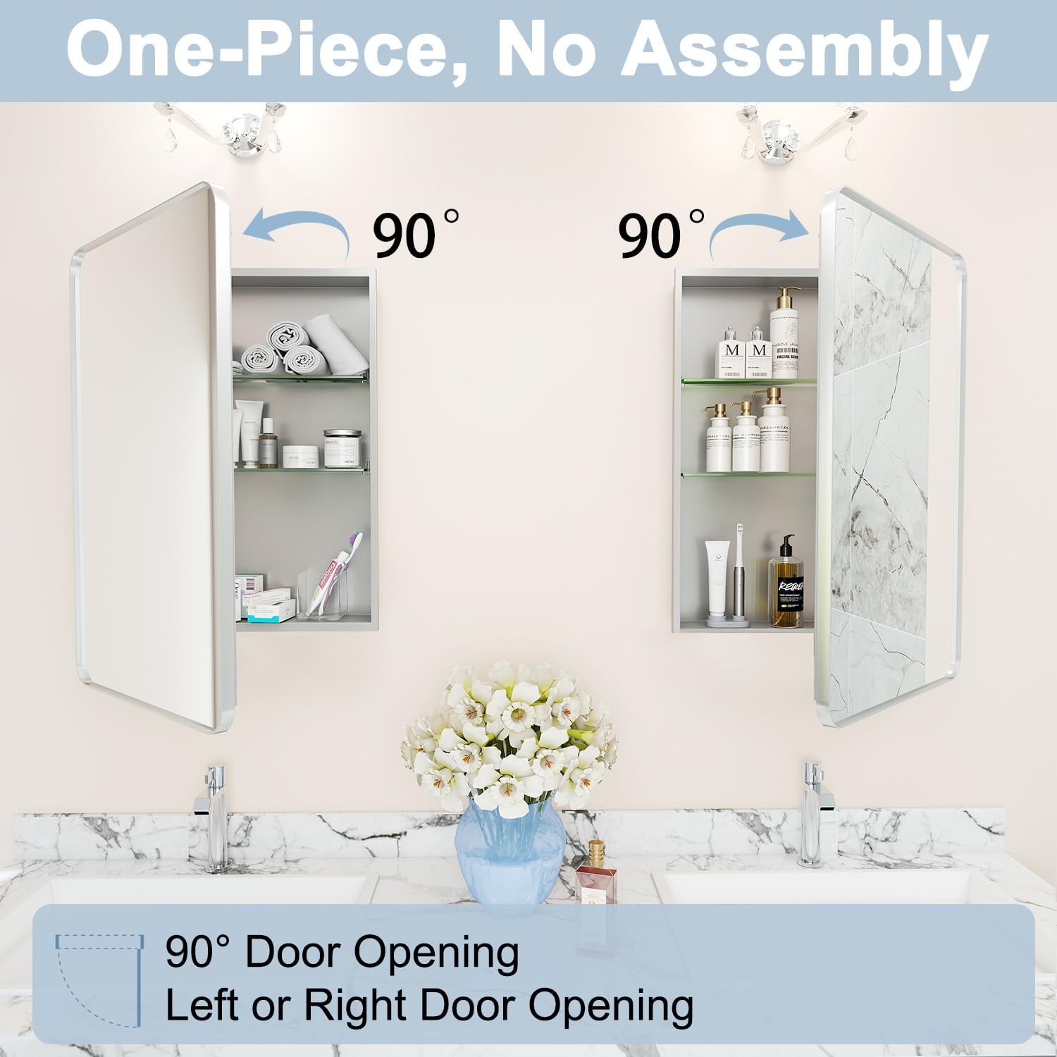 Thumbnail 3 de Venlus Silver Medicine Cabinet with Mirror, 20x28 — Fully Assembled, Recessed or Surface Mount