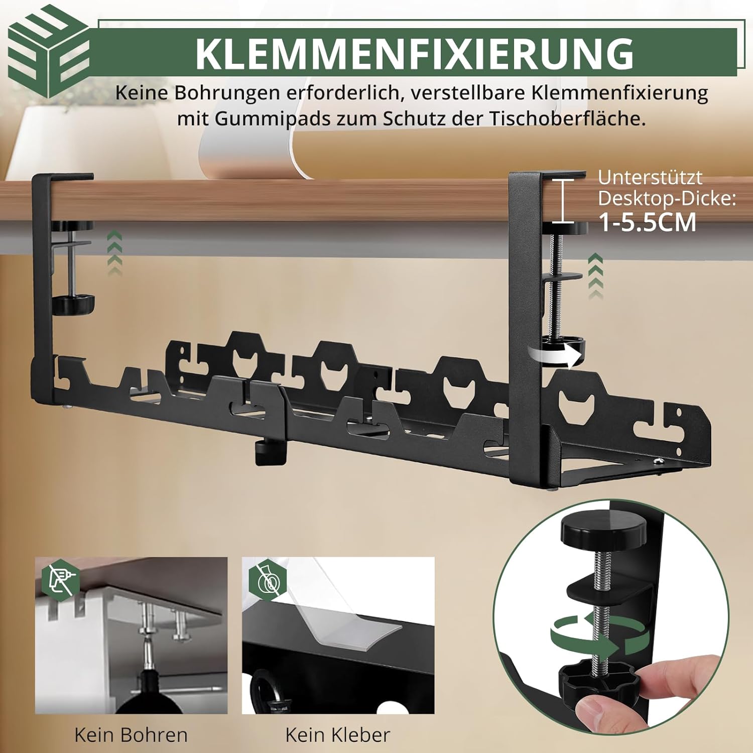 Thumbnail 4 de EYPINS ausziehbarer Kabelkanal für den Schreibtisch 40–74 cm (ohne Bohren) mit Kabelclips & Kabelbindern