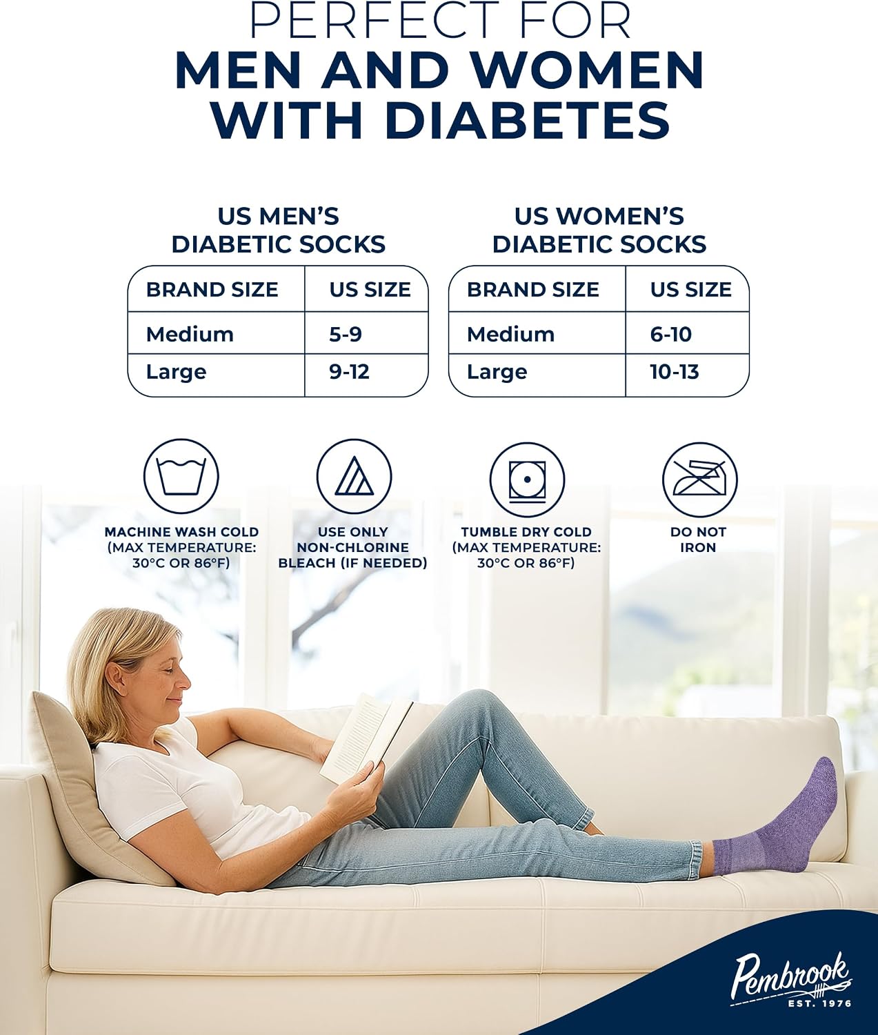 Detalle de Pembrook Bamboo Viscose Diabetic Socks for Women & Men – 6 Pairs Ankle Socks with Non-Binding Fit