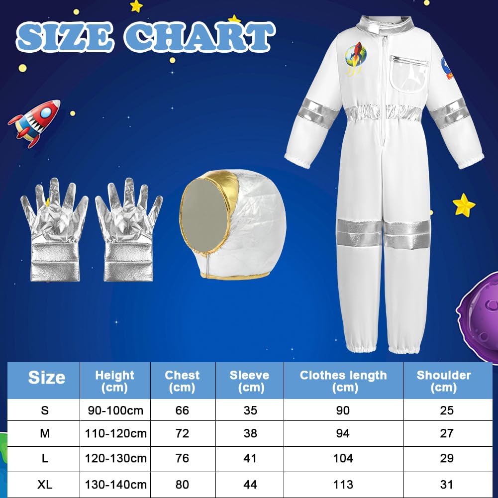 Thumbnail 3 de Aomig Kids Astronaut Costume (Unisex) with Helmet Bag and Gloves – Space Jumpsuit Fancy Dress for World Book Day