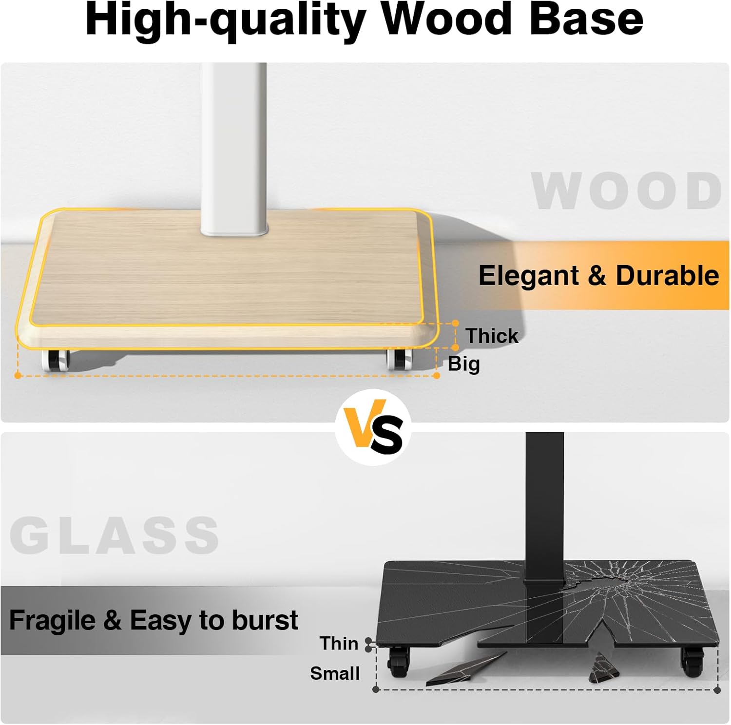 Thumbnail 4 de TVON Support TV sur pied à roulettes universel blanc et bois pour téléviseurs 32 à 65 pouces (VESA jusqu’à 400×400 mm)