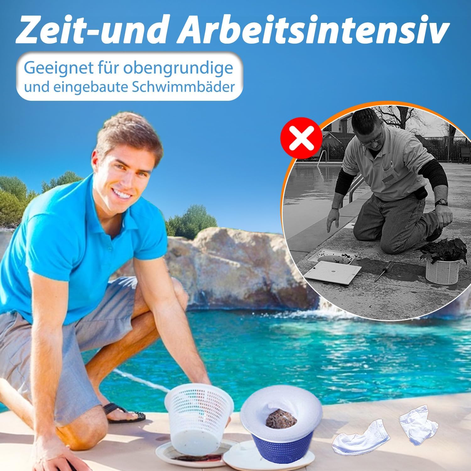 Detalle de KGC Pool Skimmer Socken – 50 Stück, wiederverwendbare Filter-Socken für Skimmerkörbe