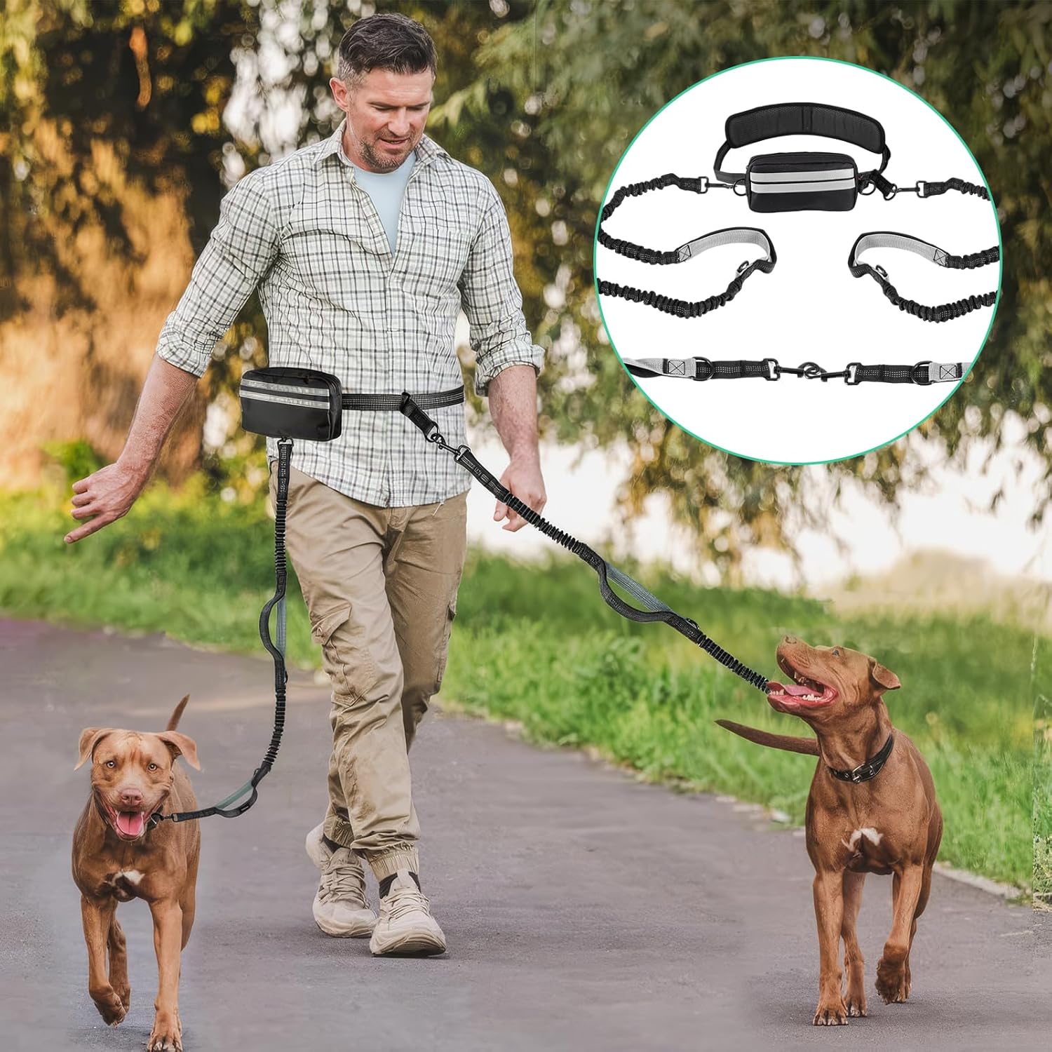 Detalle de ZONJIE Hands Free Dog Lead with Adjustable Waist Belt (Black) for Medium to Large Dogs