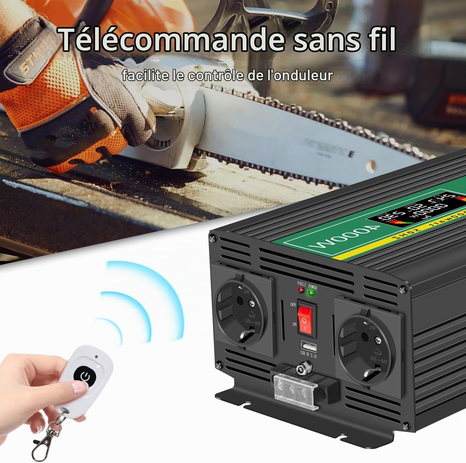 Detalle 2 de JIGUUN 4000W24V omvormer 24 V met zuivere sinus, 8000 W piekvermogen en lcd