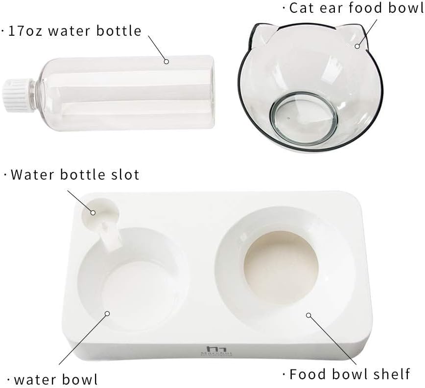 Thumbnail 3 de Marchul Cat Bowls with Mat: Tilted Double Feeding Bowl with Gravity Water Dish for Cats and Small Dogs