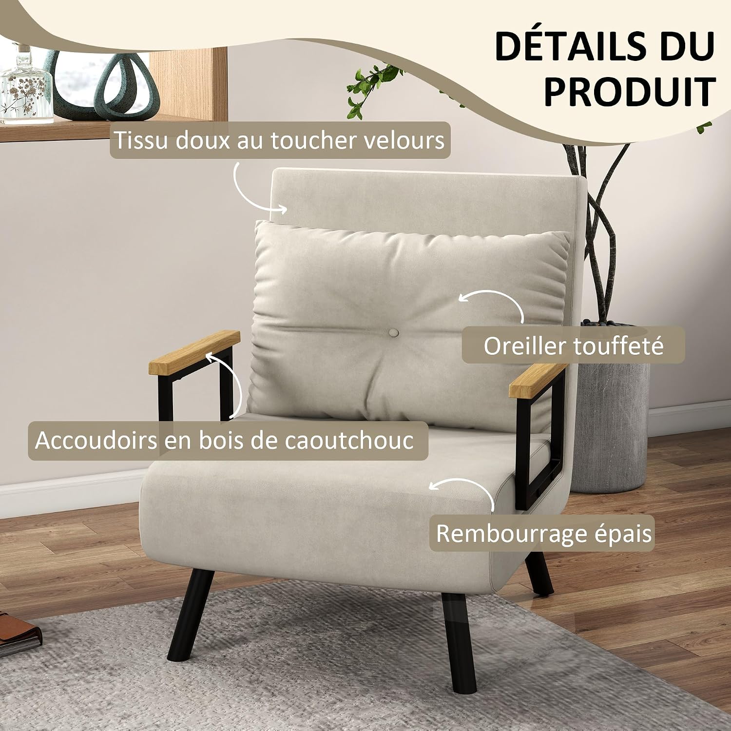 Thumbnail 5 de HOMCOM Fauteuil convertible 1 place