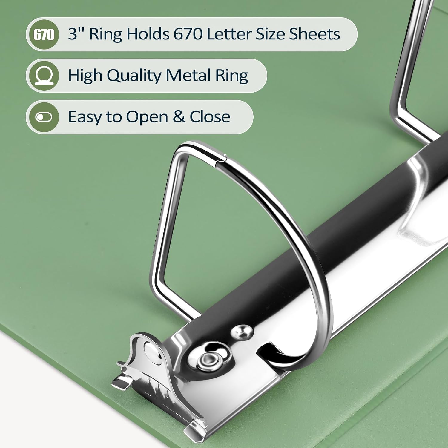 Detalle de Sooez BinderX 3-Inch 3-Ring Binder, Olive Green, Holds 670+ Sheets