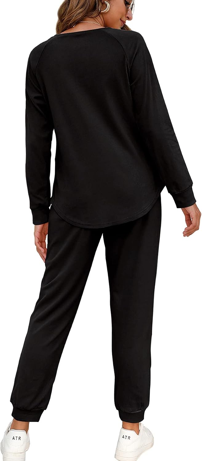 Detalle 2 de WIHOLL Two-Piece Lounge Set for Women: Button-Down Henley Sweatshirt & Drawstring Sweatpants